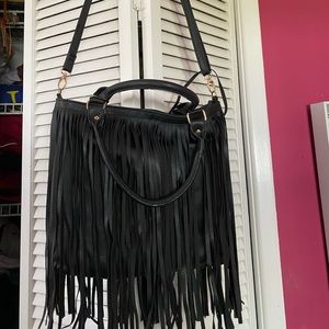 Boho style black pleather bag